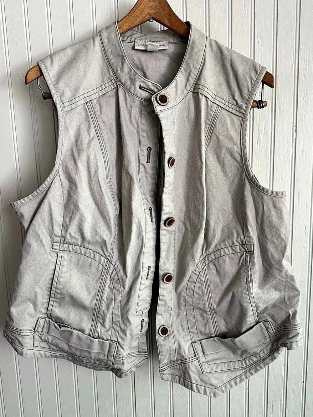 Coldwater Creek Women's Cotton Utility Vest in Gray Size XL